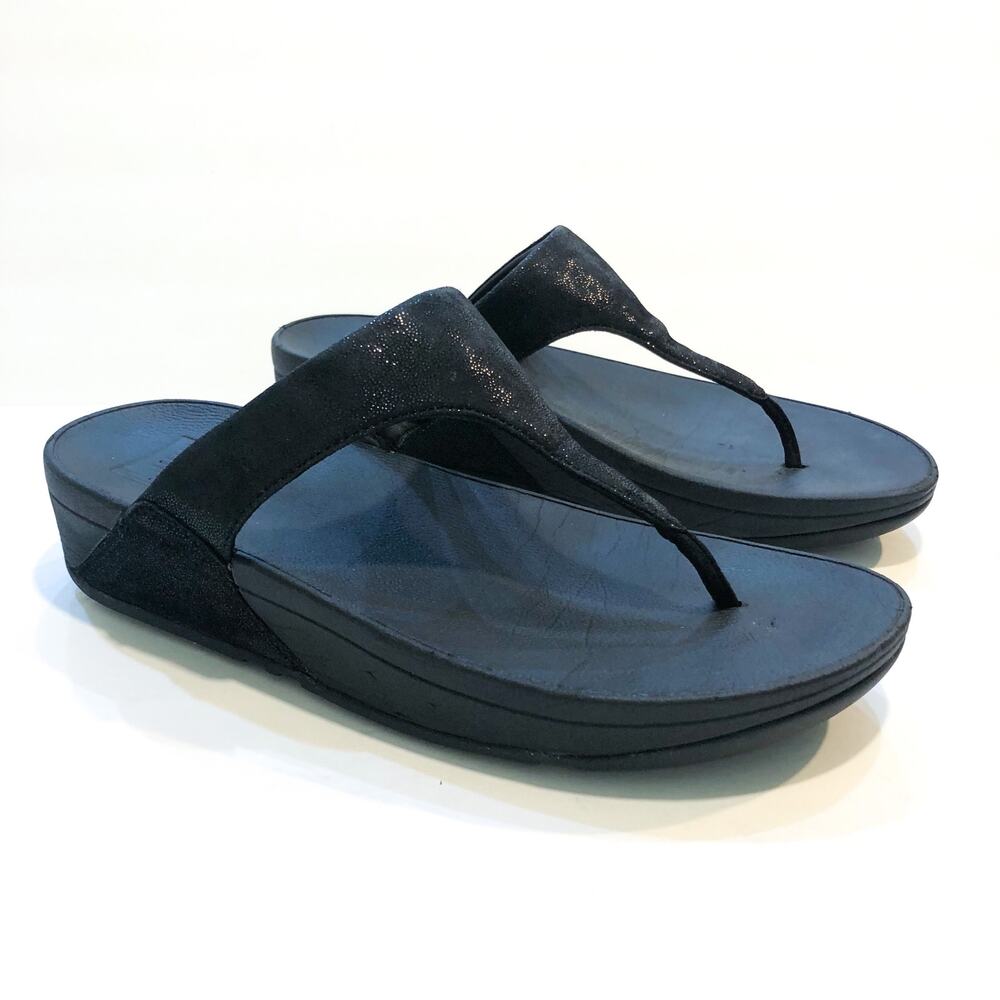 FitFlop Black Shimmy Suede Toe Post Thong Sandals